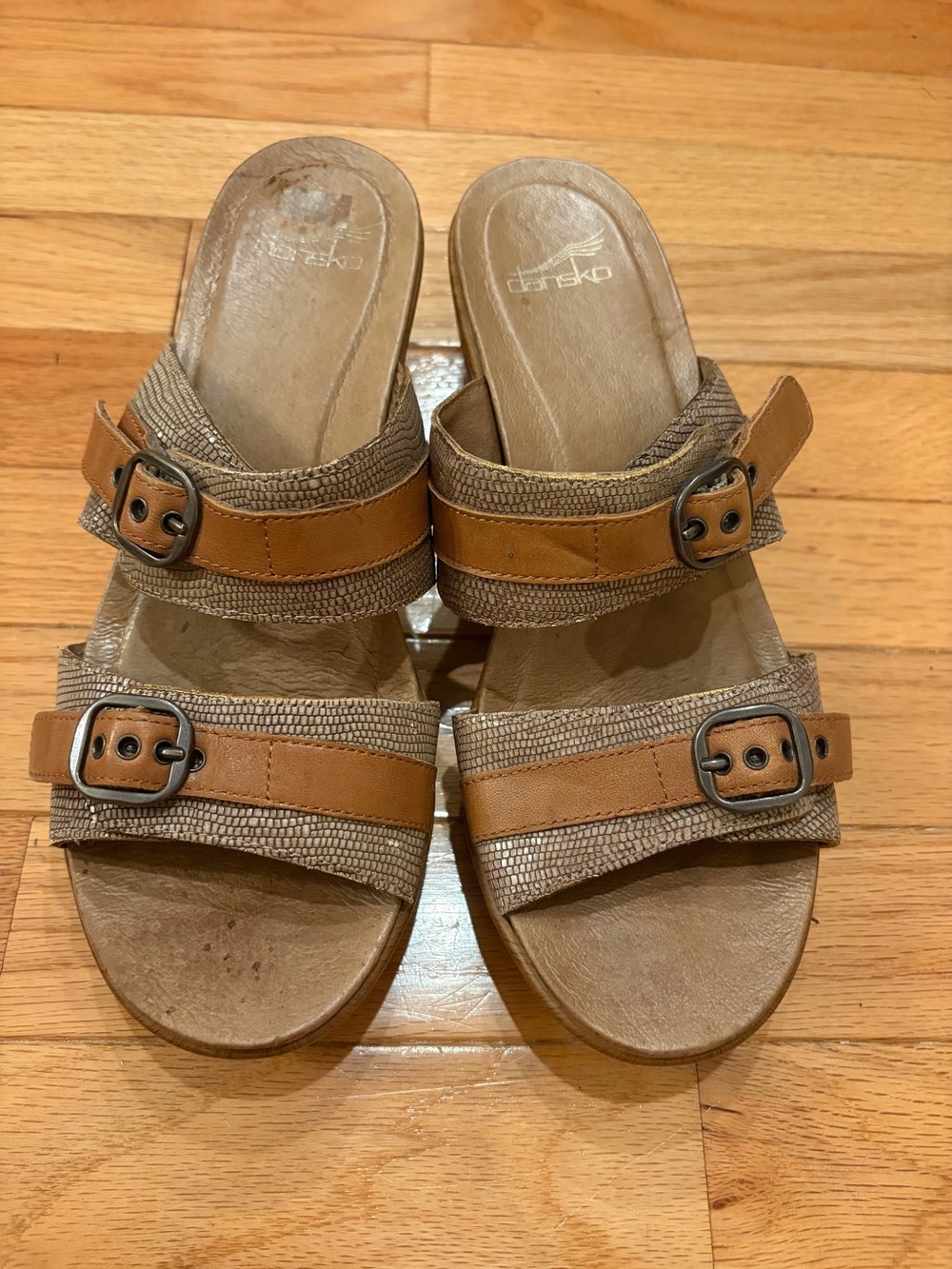 Dansko Jessie Sandals Sand Lizard Leather Wedge Sandals Double Buckle Strap EU39